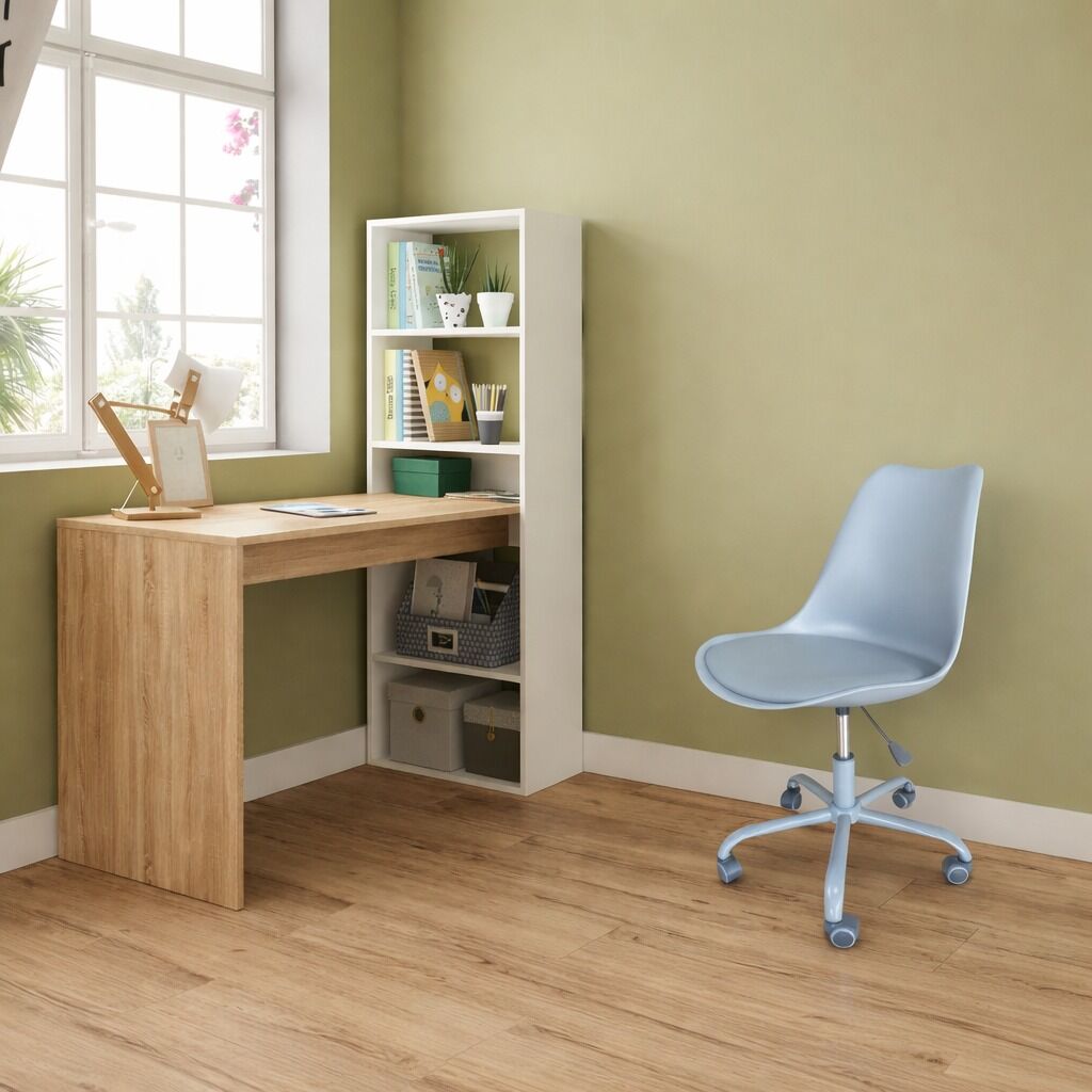 Pack Bureau Duplo Avec Bibliothèque + Chaise Matteo Gris